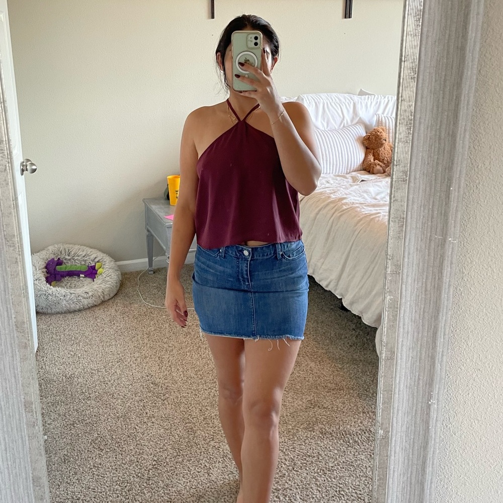 Maroon swoop crop tank top